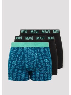 Mavi 3lü Baskılı Yeşil Boxer 0912352-71923
