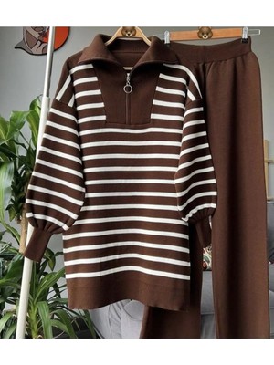 Zf Butik Kadın Hamile Alt Üst Takım Kahverengi Uzun Boy Bol Kesim
