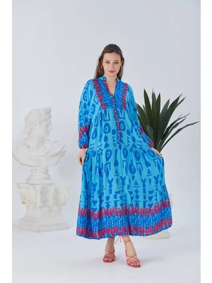 Zf Butik Desenli Uzun Tesettür Gömlek Elbise