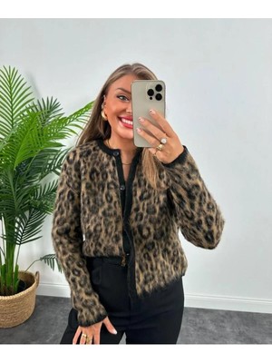 Zf Butik Swc Kadın Yumoş Hırka Kaşmir Dokulu Leopar Hırka
