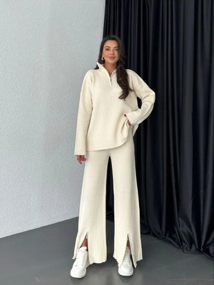 Zf Butik Kadın Triko Fermuarlı Takım Ekru