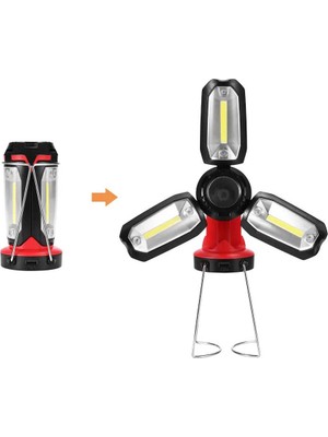 Skygo Şarjlı Katlanabilir 3 Xcob LED + 3W LED Çok Fonksiyonlu Kamp Feneri P-8801