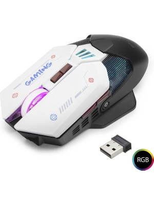 Skygo W19 Kablosuz Gaming Mouse Dual Mod 10000 Dpi 7 Tuş Makro 1000 Hz Rgb - Siyah Beyaz