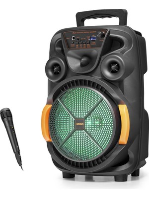 Skygo Bluetooth Hoparlör Fm Radyo 8 Inç USB Tf Aux Rgb Mikrofonlu - Siyah QS4009