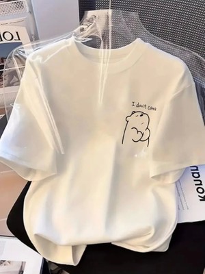 Oada Baskılı Oversize Bisiklet Yaka T-Shirt - Beyaz