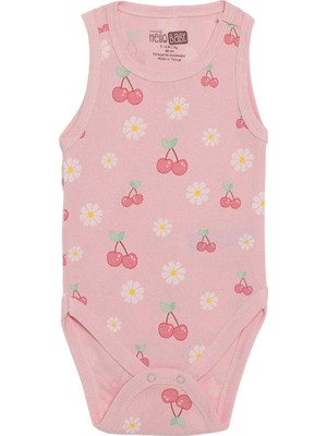 Hellobaby Kız Bebek Body Kiraz Baskılı Çıtçıtlı Bisiklet Yaka Atlet