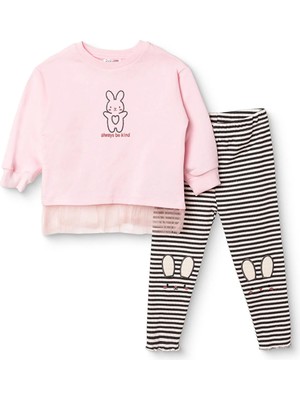 Hellobaby Kız Bebek Bluz-Tayt Tavşan Baskılı Bisiklet Yaka Long Sleeve Reçme