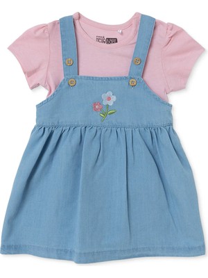 Hellobaby Kız Bebek Salopet Jile-Tişört Çiçek Baskılı Çıtçıtlı Bisiklet Yaka Kısa Kol