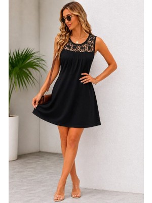 Alyn Wear Kadın Askılı Yuvarlak Yakalı Dantelli Kısa Viskon Elbise