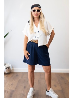 Muna Boutique Kadın Viskon Keten Ceketli Şortlu Takım