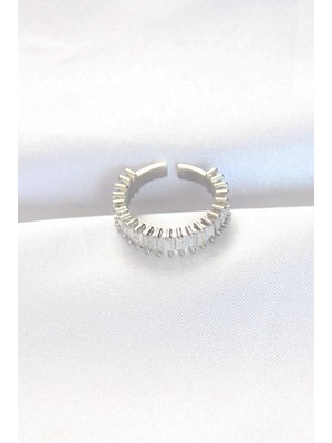 Nevamel® Sıralı Baget Taşlı Silver Renk Ayarlanabilir Yüzük 5886