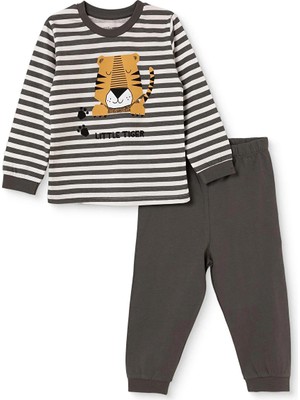 Hellobaby Erkek Bebek Pijama Takımı Hayvan Baskılı Çıtçıtlı Bisiklet Yaka Uzun Kol Ribanalı