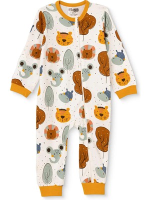 Hellobaby Erkek Bebek Tulum Hayvan Baskılı Fermuarlı Bisiklet Yaka Long Sleeve Ribanalı