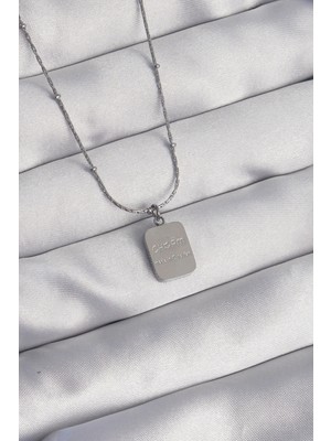 Nevamel® 316L Çelik Gümüş Renk Kare Charm Model Kolye 5886