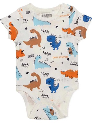 Hellobaby Erkek Bebek Body Hayvan Baskılı Çıtçıtlı Çıtçıtlı Yaka Kısa Kol