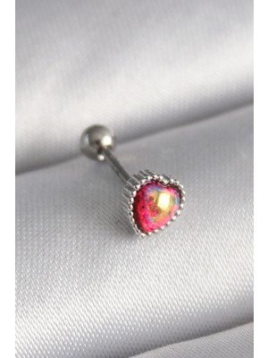 Nevamel® 316L Çelik Gümüş Renk Kırmızı Mineli Kalp Tragus Piercing 5886