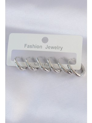 Nevamel® Pirinç Gümüş Renk Oval Küpe Seti 5886