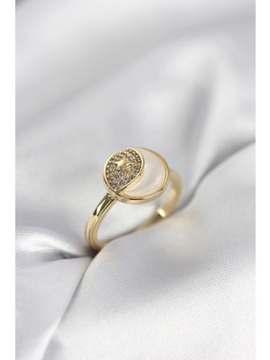 Nevamel® Ay Yıldız Model Gold Renk Zirkon Taşlı Kadın Yüzük 5886
