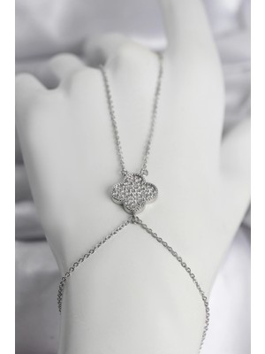 Nevamel® Pirinç Gümüş Renk Yonca Model Kadın Şahmeran 5886