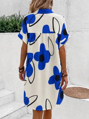 Alyn Wear Kadın Kısa Kollu Yakalı Çiçek Desenli Kısa Süprem Elbise