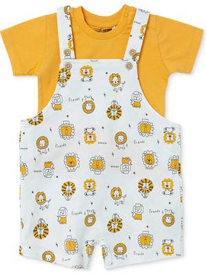 Hellobaby Erkek Bebek Şort Salopet-Tshirt Hayvan Baskılı Düğmeli Bisiklet Yaka Kısa Kol Patiksiz