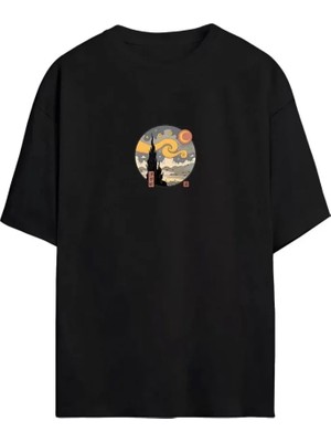 Oada Unisex Baskılı Oversize T-Shirt - Siyah
