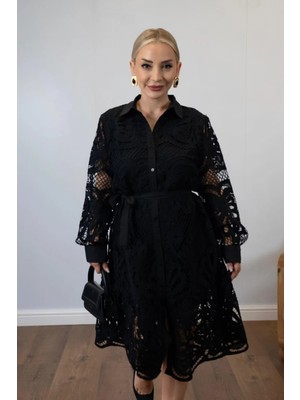 Muna Boutique Siyah İthal Dantel İşlemeli Elbise