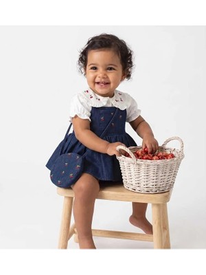 ministok Cherry Nakış Işlemeli Gömlekli Çanta Aksesuarlı Kız Bebek Romper Set