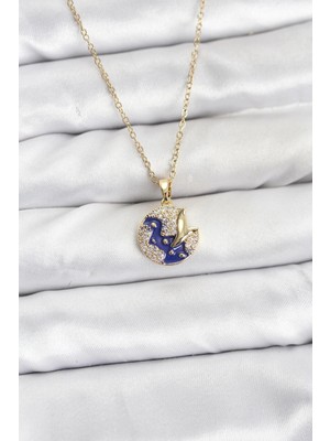Nevamel® 316L Çelik Zincir Gold Renk Gece Model Zirkon Taşlı Kadın Kolye 5886