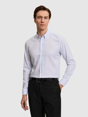 Cacharel Erkek Açık Mavi Slim Fit %100 Pamuk Yakası Düğmeli Oxford Gömlek 50325041-VR003