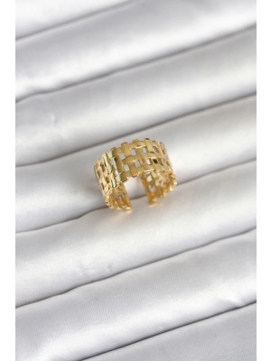 Nevamel® 316L Çelik Gold Renk Hasır Model Kadın Yüzük 5886
