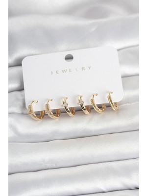 Nevamel® Pirinç Gold Renk Halka Kadın Küpe Seti 5886