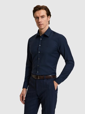 Cacharel Lacivert Regular Fit %100 Yün Klasik Yaka Gömlek 50326161 VR033