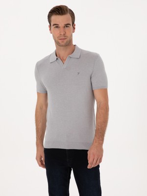 Cacharel Erkek Gri Slim Fit Modal Karışımlı Apaş Yaka Triko T-shirt 50313020-VR024