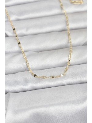 Nevamel® cm 14K Gold Renk Yassı Gemici Zincir Model 60 cm Kadın Kolye 5886