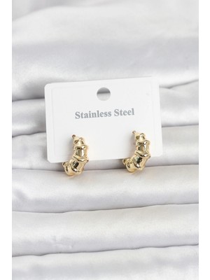 Nevamel® 316L Çelik Gold Renk Halka Model Kadın Küpe 5886