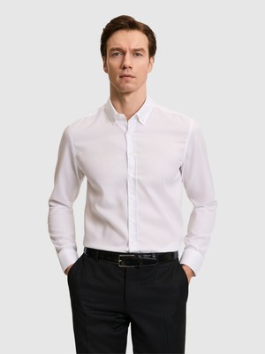 Cacharel Erkek Beyaz Slim Fit %100 Pamuk Yakası Düğmeli Oxford Gömlek 50325041-VR013