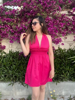 NN Sister Pembe Boyundan Düğmeli Mini Elbise