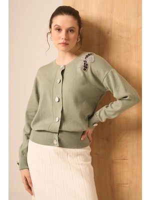 Ftz Women Çiçek Detaylı Hırka  Mint 25022