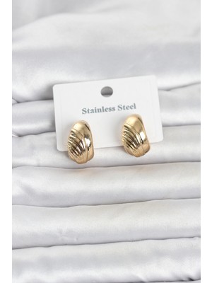 Nevamel® 316L Çelik Gold Renk Desenli Yarım Halka Model Kadın Küpe 5886