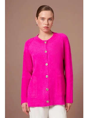 Ftz Women Kadın Angora Hırka  Fuşya 25259