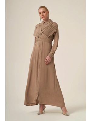 Ftz Women Kadın Ipek Kupra Taşli Elbise  Beige 31345