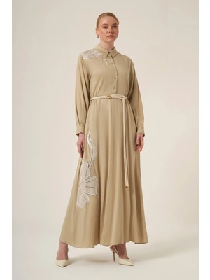 Ftz Women Kadın Işlemeli Detay Selin Elbise  Beige 31327