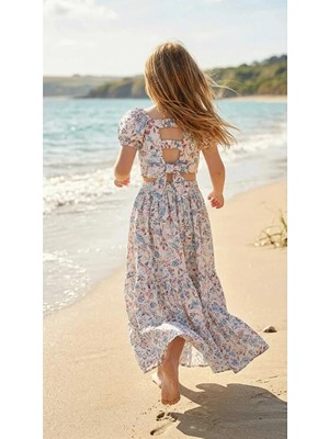ministok Alice Çiçek Desenli Kız Çocuk Crop Blüz Etek Takım