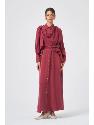 Ftz Women Kadın Ipek Kupra Elbise  Bordo 31356