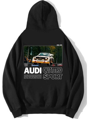Brz Collection Unisex Oversize Quattro Sport Audi Hoodie Siyah