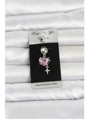 Nevamel® 316L Cerrahi Çelik Pembe Zirkon Taşlı Model Göbek Piercing 5886