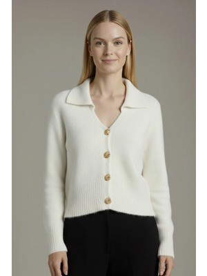 Ftz Women Kadın V Yaka Angora Hırka  Ekru 25299