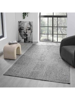 Pera Halı Antrasit Gri Geometrik Desenli Yumuşak Halı - DK623AL