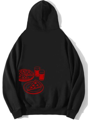 Brz Collection Unisex Oversize Pizza Hoodie Siyah